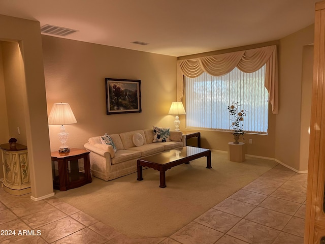 living room with light carpet