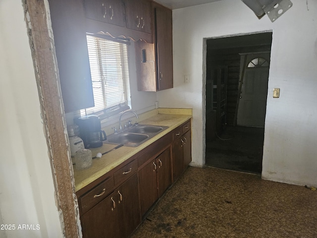 kitchen with dark brown cabinetry and sink