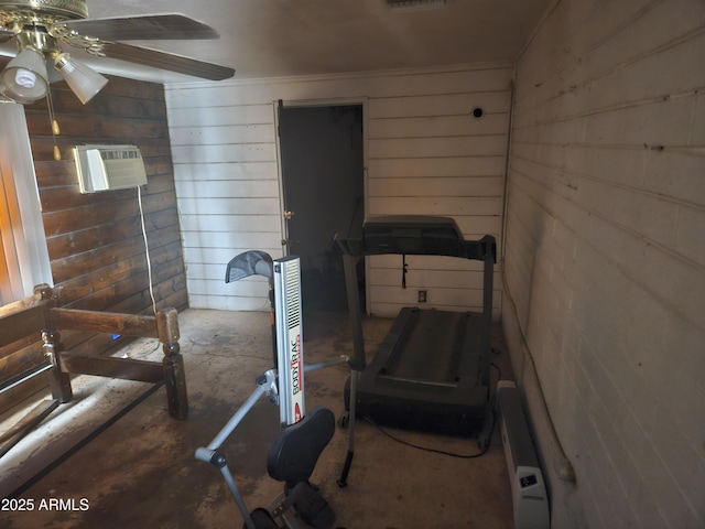 exercise area featuring ceiling fan