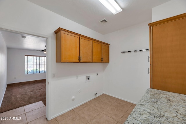 3900 S Velero St, Chandler, AZ 85249 - laundry area featuring visible vents, hookup for a washing machine, ceiling fan, gas dryer hookup, and cabinet space