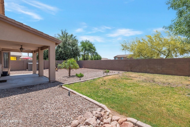 3900 S Velero St, Chandler, AZ 85249 - view of yard featuring a fenced backyard, a ceiling fan, and a patio