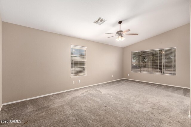 3444 E Flamingo Ct, Gilbert, AZ 85297 - spare room featuring carpet floors, a ceiling fan, and lofted ceiling