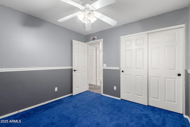 3444 E Flamingo Ct, Gilbert, AZ 85297 - unfurnished bedroom featuring carpet, a closet, and a ceiling fan