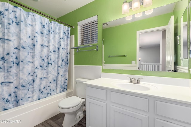 3444 E Flamingo Ct, Gilbert, AZ 85297 - full bathroom with vanity, wood finished floors, and shower / bathtub combination with curtain