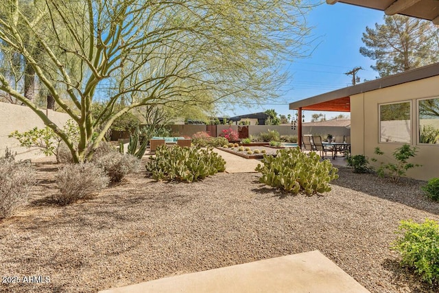 view of yard featuring a patio area and a fenced backyard