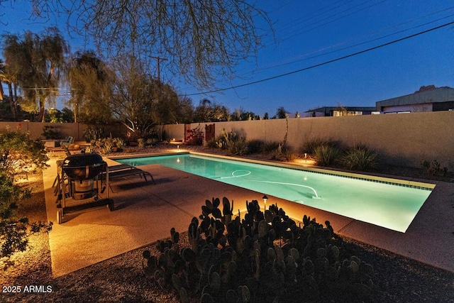 view of pool with a fenced in pool, a patio area, and a fenced backyard