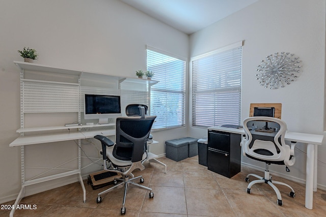 office space featuring light tile patterned flooring