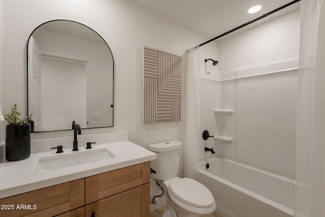 1609 W Yukon Dr, Phoenix, AZ 85027 - full bath with shower / bath combo with shower curtain, vanity, a textured wall, and recessed lighting