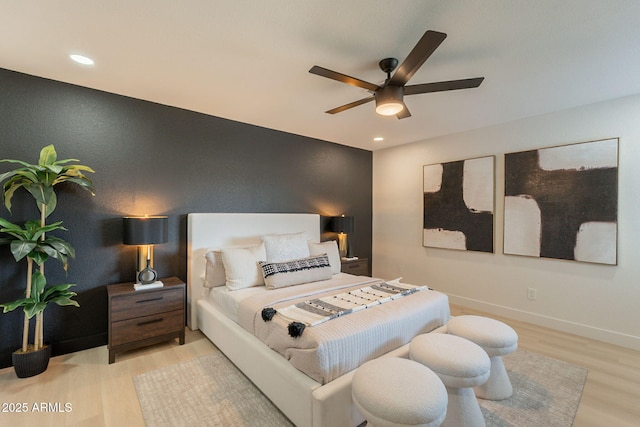 1609 W Yukon Dr, Phoenix, AZ 85027 - bedroom with wood finished floors, recessed lighting, a ceiling fan, and an accent wall