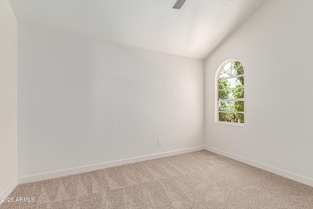 6439 E Redmont Dr, Mesa, AZ 85215 - empty room with light colored carpet, vaulted ceiling, and a ceiling fan