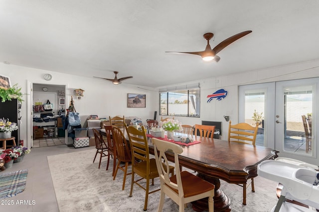 dining room with plenty of natural light, ceiling fan, and french doors