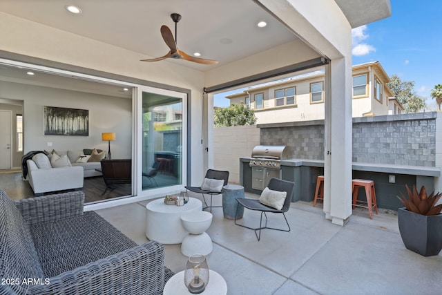 1555 E Ocotillo Rd Unit 16, Phoenix, AZ 85014 - view of patio featuring an outdoor living space, a ceiling fan, and a grill