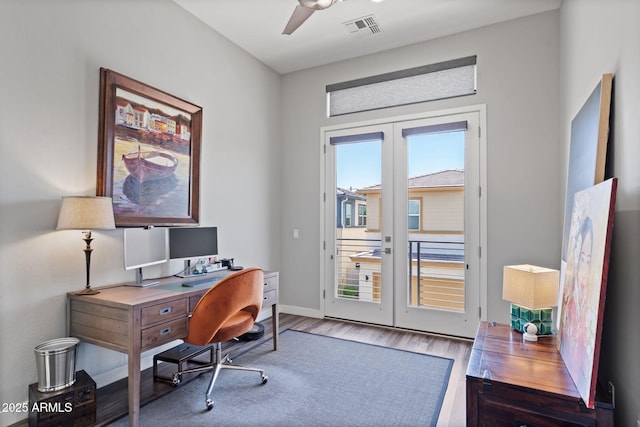 1555 E Ocotillo Rd Unit 16, Phoenix, AZ 85014 - office with french doors, wood finished floors, a ceiling fan, and baseboards