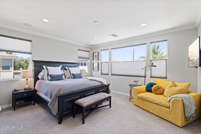 1555 E Ocotillo Rd Unit 16, Phoenix, AZ 85014 - bedroom featuring carpet floors, multiple windows, baseboards, recessed lighting, and ornamental molding