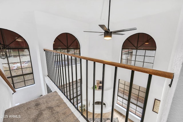 interior space featuring ceiling fan and wood finished floors