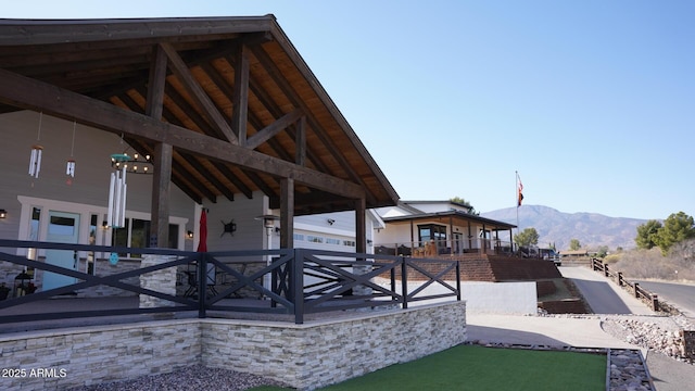 view of patio with a mountain view