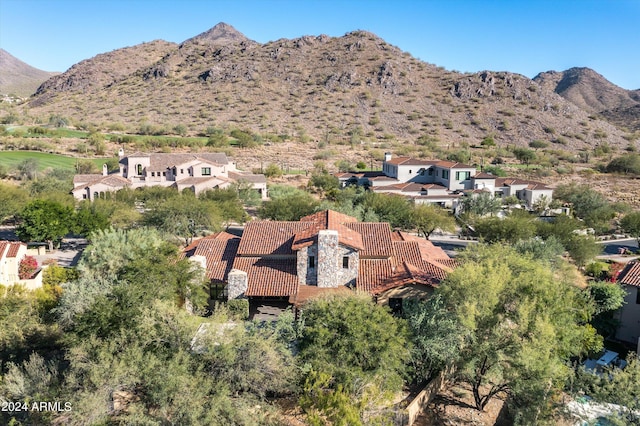 drone / aerial view featuring a mountain view