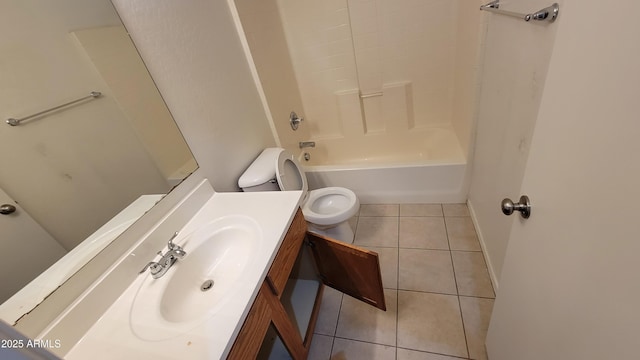 full bathroom with toilet, shower / bathtub combination, tile patterned flooring, and vanity