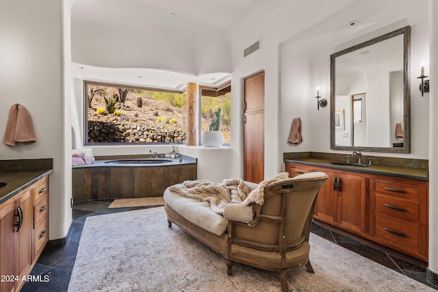 bathroom featuring vanity and a tub