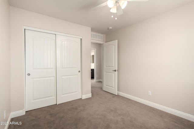 3449 E Sheffield Rd, Gilbert, AZ 85296 - unfurnished bedroom with carpet flooring, a closet, baseboards, and ceiling fan