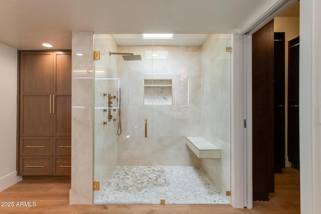 2737 E Arizona Biltmore Cir Unit 8, Phoenix, AZ 85016 - bathroom with a shower stall and wood finished floors