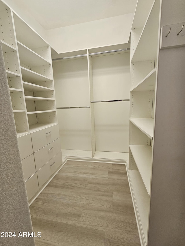 walk in closet with light wood-type flooring