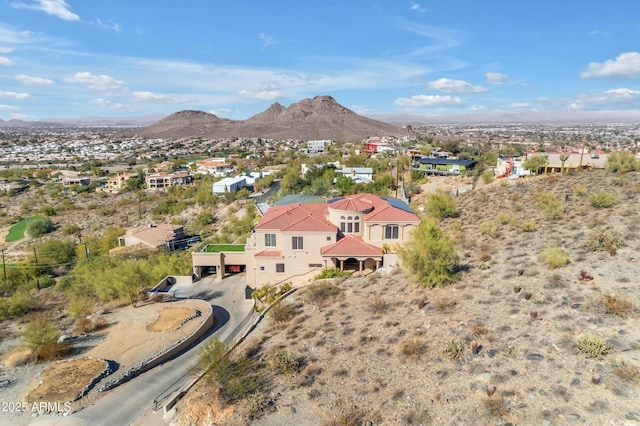 aerial view with a mountain view