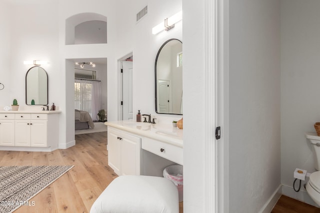 bathroom featuring vanity, hardwood / wood-style floors, and toilet