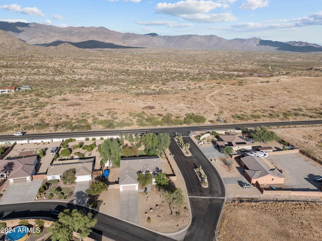 drone / aerial view featuring a mountain view