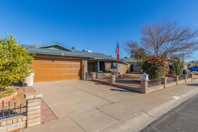 single story home with a garage