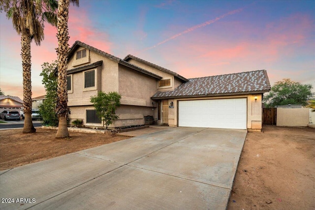 view of front property with a garage