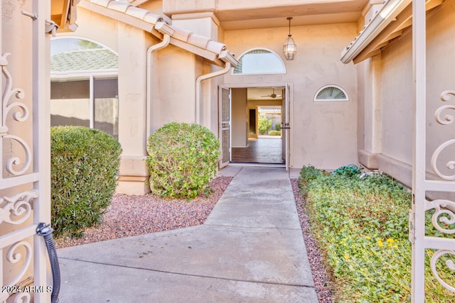 property entrance with a patio area