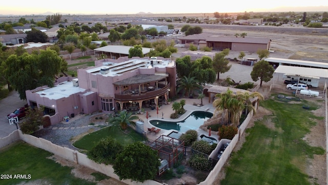 view of aerial view at dusk