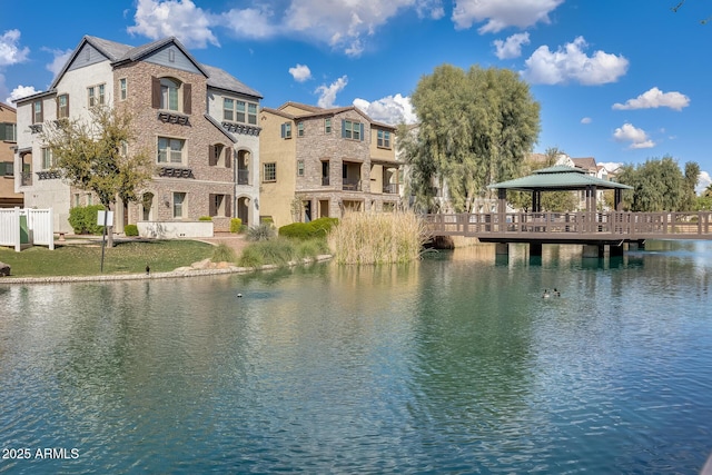 property view of water with a gazebo