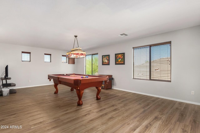 playroom with dark wood-style floors, pool table, visible vents, and baseboards