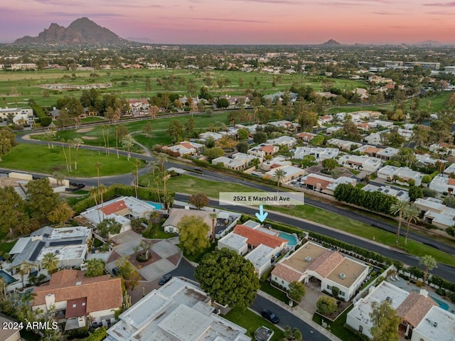 view of aerial view at dusk