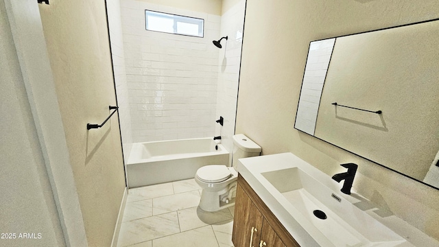 full bathroom featuring vanity, toilet, and tiled shower / bath combo