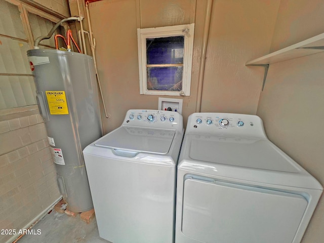 laundry room featuring washer and clothes dryer, laundry area, and electric water heater