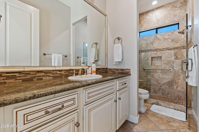 30406 N 54th St, Cave Creek, AZ 85331 - bathroom featuring toilet, a shower stall, vanity, and tasteful backsplash