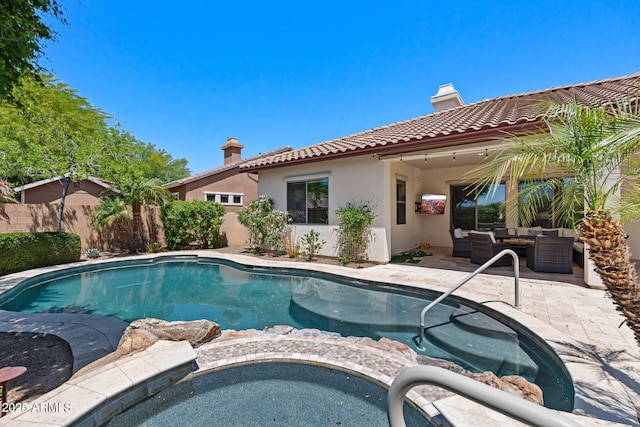 30406 N 54th St, Cave Creek, AZ 85331 - view of swimming pool with an outdoor hangout area, a patio area, and a pool with connected hot tub