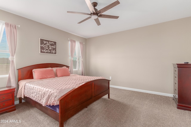 bedroom featuring carpet and ceiling fan