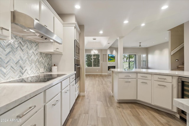 kitchen with white cabinets, tasteful backsplash, stainless steel appliances, and light hardwood / wood-style flooring