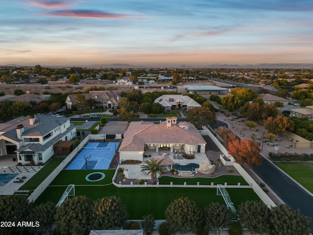 view of aerial view at dusk