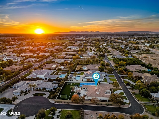 view of aerial view at dusk