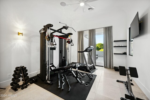 2335 E Plum St, Gilbert, AZ 85298 - workout area with ceiling fan and baseboards