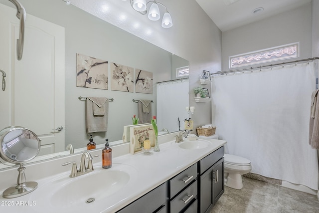 2525 W Balao Dr, Phoenix, AZ 85085 - bathroom featuring toilet, double vanity, and curtained shower