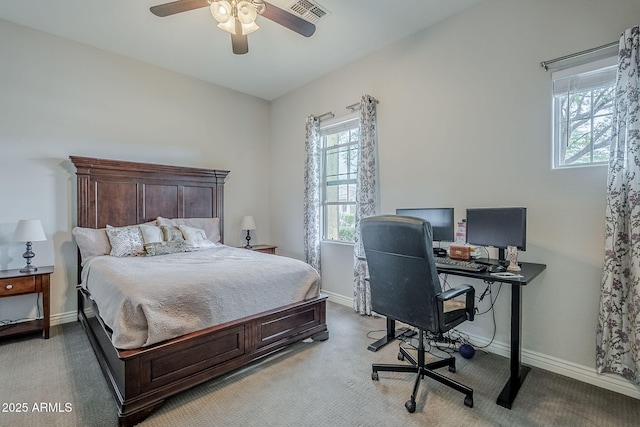 2525 W Balao Dr, Phoenix, AZ 85085 - bedroom with an office area, light carpet, baseboards, and ceiling fan
