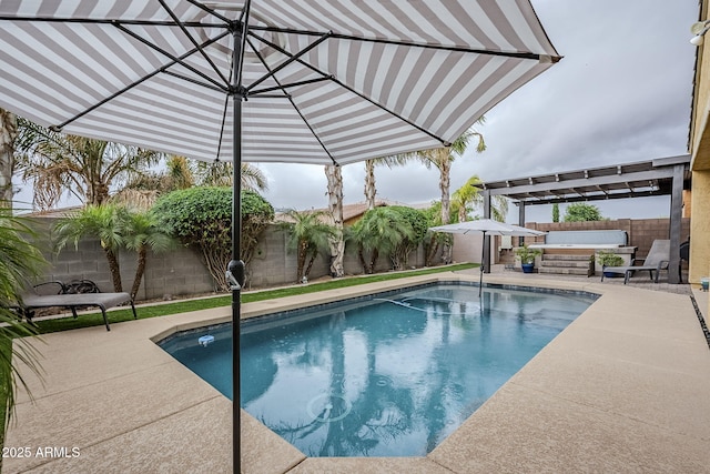2525 W Balao Dr, Phoenix, AZ 85085 - view of swimming pool featuring a fenced backyard, a patio area, a hot tub, and a pergola