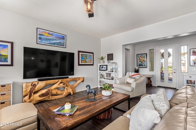 living room featuring french doors and hardwood / wood-style floors