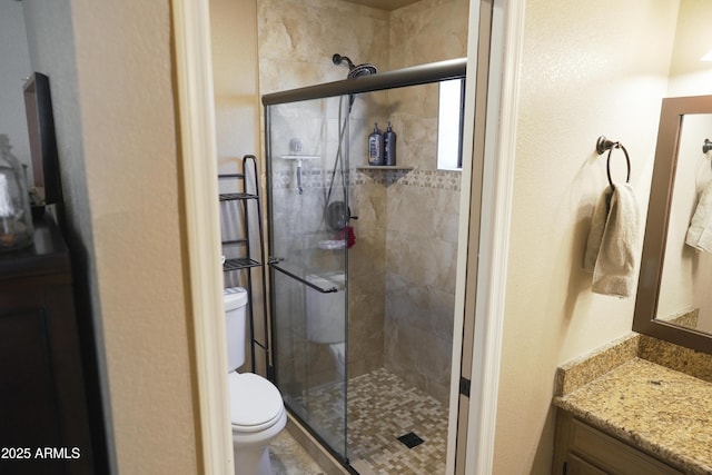 bathroom with vanity, toilet, and an enclosed shower